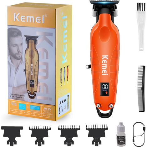 2293 Tondeuse professionnelle à cheveux/barbe pour homme avec lame en T, rechargeable sans fil, orange