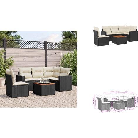 6-tlg. Garten-Sofagarnitur mit Kissen Schwarz Poly Rattan - Gartensorte - Outdoor Möbel - Gartenset - Lounge Set - Rattan Gartenmöbel (1/3)