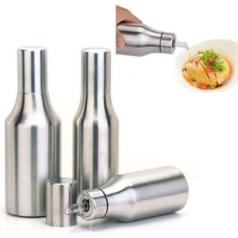 Bouteille Huile - Acier Inoxydable 500 ml - Étanche - Bec Sculptural - Cuisine Maison Restaurant (1/4)