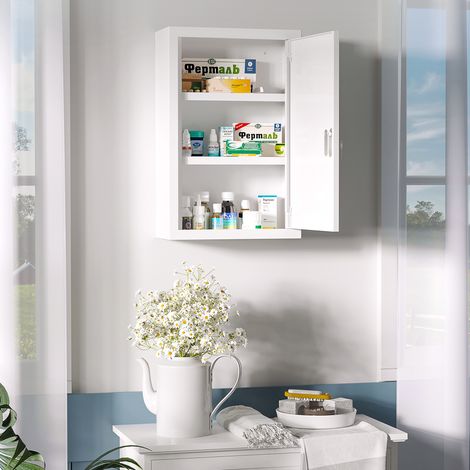 Armario botiquín mural con llave 30 x 14 x 46 cm, 3 compartimentos, acero blanco DESVIAE (1/5)