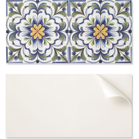 Panel de pared de vinilo para decoraci贸n de interiores modernos, 120x60 cm, estampado floral cer谩mico.