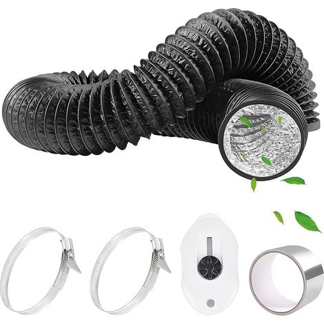 Tuyau D'evacuation Flexible en Aluminium PVC Ø 80mm 4,5m Noir avec Ruban Aluminium 50mm x 5m et 2 Colliers de Serrage Tuyau Ventilation pour Climatisation Sèche-linge Hotte Aspirante (1/5)