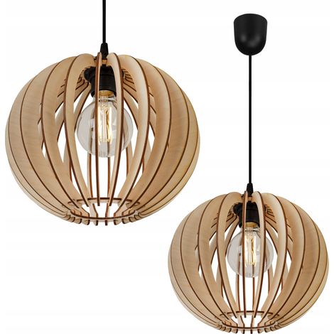 Lampe suspendue en contreplaqué, abat-jour sphérique, E27, réglable (1/5)