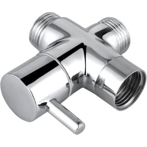 Valve 3 Voies en Laiton, Déviateur Colonne de Douche, Valve 3 Voies en Laiton Massif, Convient pour le Détournement de Tuyau de Salle de Bain, Ajustez la Taille du Débit d'eau(Argent) (1/5)