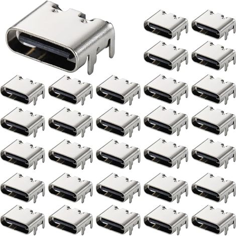 30 Pièces Prise USB-3.1 USB C, connecteur Femelle 6 Broches Type-c pour la Conception de Circuits imprimés, Bricolage, Charge à Courant élevé - SMD, SMT