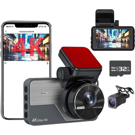 4K + 2K Full HD-Bordkamera, vorne und hinten, Weitwinkel, Nachtsicht, 24-Stunden-Parkmodus, integriertes WLAN, 3-Zoll-Bildschirm, 32 GB (1/5)