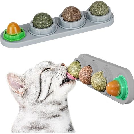 Catnip Ball Catnip Toy, Pack of 4 Natural Catnip Balls Toy, Rotating Teeth Cleaning Dental Cat Toy, Catnip Toy for Kittens (Grey) (1/5)