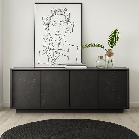 Dmora - Kommode Nika, Wohnzimmerbuffet, Wohnzimmer-Sideboard, Moderne Küchen-Speisekammer, Made in Italy, 180x43 h79 cm, Schiefer (1/5)