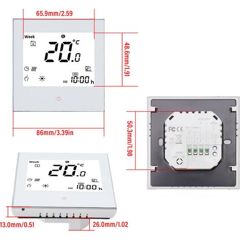 Ortviai Thermostat Électrique Programmable avec Écran LCD Tactile BHT-1000GB Blanc 95–240 V (1/4)