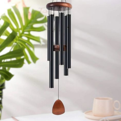 Carillon éolien d'extérieur - Carillon commémoratif à 6 tubes en aluminium - Cadeau de condoléances - Décoration suspendue pour jardin, terrasse ou cour - Marron et noir (1/5)