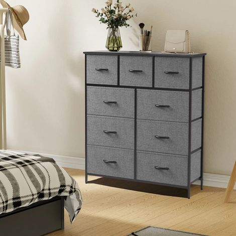 Commode pour chambre à coucher avec 9 tiroirs de rangement en tissu armoire grande poitrine organisateur placard adulte enfants vêtements armoire meubles-Gris (1/5)