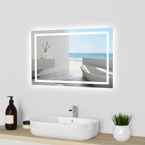 900X600MM 3 Colour LED Copper-free Silver Mirror,Anti-fog,Infinitely Dimmable,Power Failure Memory,Touch Wall Wwitch