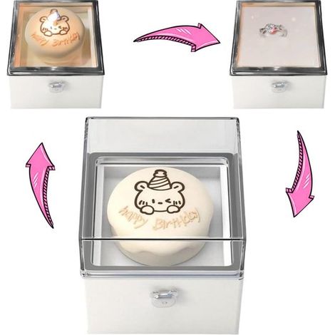 Scatola portagioie a forma di torta a forma di orsetto, scatola a sorpresa, candela da accendere, dichiarazione d'amore in confezione doppia, accessori per proposte di matrimonio, anello girevole (1/5)