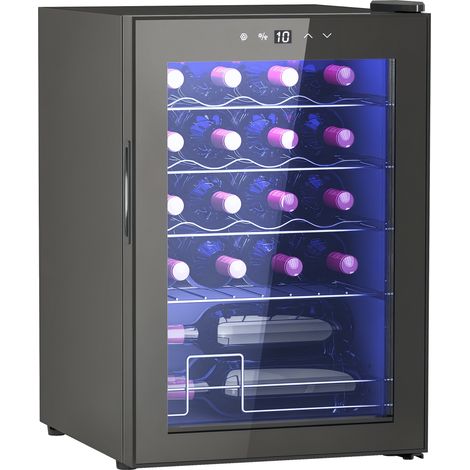 Kleiner Weinkühlschrank, Mini-Kühlschrank für 20 Flaschen, 53 Liter Kapazität, mit Glastür, LED-Beleuchtung, Schwarz