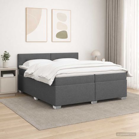 Cama con Base Tapizada, Colchón y Luz LED Gris oscuro Tela (1/5)