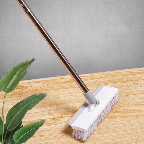 Brosse à récurer avec long manche réglable en acier inoxydable - - Brosse à récurer avec poils durs pour nettoyer le carrelage, la salle de bain, la baignoire et le patio-Fei Yu (1/3)