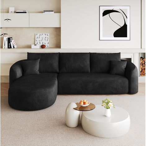 Canapé d’angle modulable noir en tissu, sans montage, design doux et gain de place,266x168x85 cm (1/5)