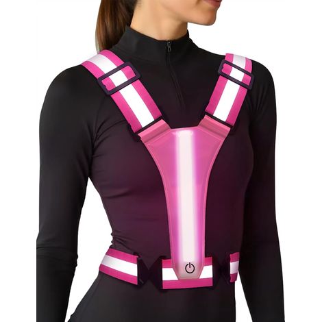 Bretelles réfléchissantes pour gilet de course - 3 LED, longueur 36-53 cm - Convient pour la marche, la course et le vélo - 1 pièce, rose