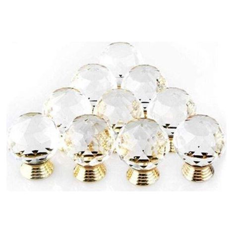 Lot de 10 Poignée Bouton de Porte forme Diamètre 30mm Cristal Or,Boutons d'armoire Mant Rond Verre Boutons Décoration pour Meuble Tiroir