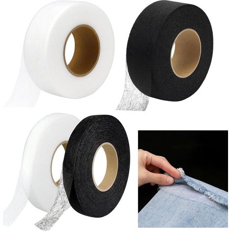 4 Pièces Ourlet Thermocollant, Largeur 10mm, 20mm, 25m/rouler Bande Thermocollante Rideau, Ourlet, Ruban Thermocollant, pour Assembler Des Tissus, Pantalons, Rideaux,Vêtements,Noir Blanc (1/5)