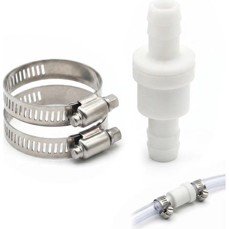Clapet Anti-Retour 10mm avec 2 Colliers de Serrage en Inox 304, Valve Anti-Retour Unidirectionnelle pour Eau, Carburant, Air et Gaz, Idéal pour Lave-Linge et Systèmes Hydrauliques (1/5)