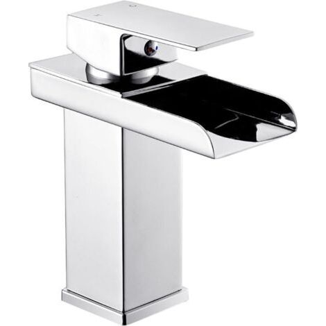 Robinet de lavabo de salle de bain, robinet de pulvérisation en cascade,robinet mélangeur chaud et froid à poignée unique(couleur : chrome court) en inoxydable monotrou noyau en cuivre complet (1/4)