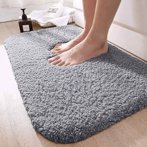 Tapis de bain gris clair 40 x 60 cm, absorbant et antidérapant, tapis de douche doux (1/5)