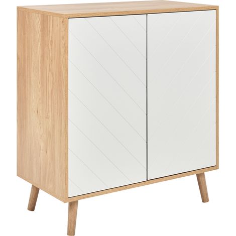 Aparador blanco madera clara 76 x 40 cm MDF 2 puertas estantes dormitorio Bristow