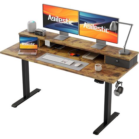 Schreibtisch höhenverstellbar elektrisch 2 Braun 140 x 60 cm (1/5)