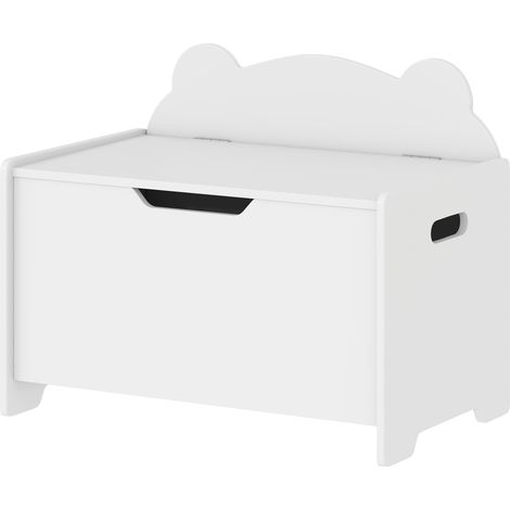 Cassa porta giocattoli a forma di orso 60 x 38 x 48 cm coperchio sicuro salvadita contenitore decorativo essenziale in MDF bianco 210000177