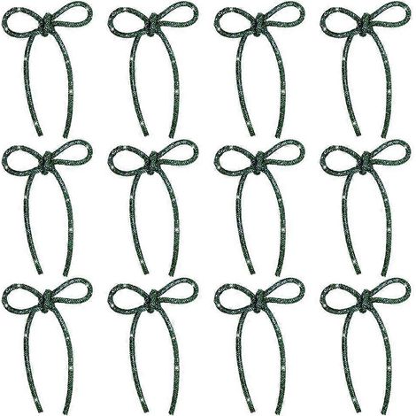 Christmas Pearl Bow Set 12 Pack - Glitter Ribbon Tree Ornaments - Holiday Decor (1/5)