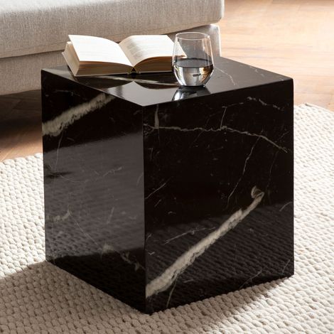 Table basse carrée 40x40x45 cm aspect marbre brillant noir - TRYA