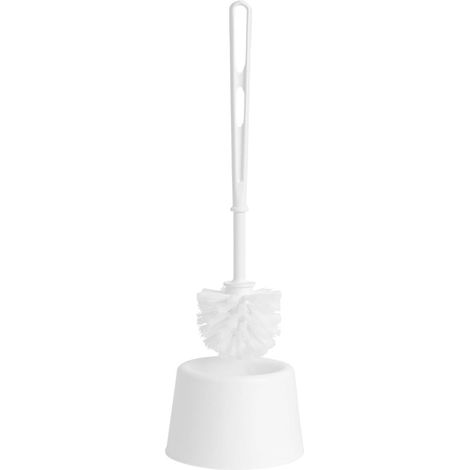 1 x White Plastic Toilet Brush Set With Holder & Handle (1/2)