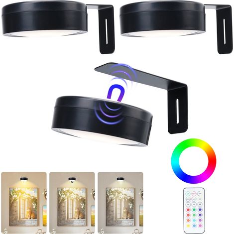 Set di 3 lampade da parete, lampada da parete a LED a batteria, 13 colori RGB, telecomando magnetico con funzione di regolazione dell'intensità luminosa e timer. (1/5)