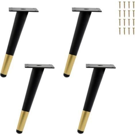 Lot de 4 pieds de meuble en métal noir à reflet doré, hauteur 20 cm – pour supports TV, meubles bas, armoires coulissantes, canapés, buffets et tables basses (1/4)