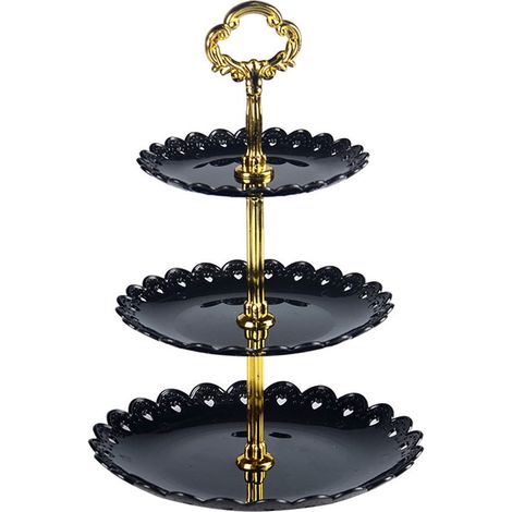 Cake Stand - 3-Tier Round Display Stand - For Cakes Cupcakes Desserts - Black - PP Plastic - 14.5 x 18 x 22 cm - 1 Pc
