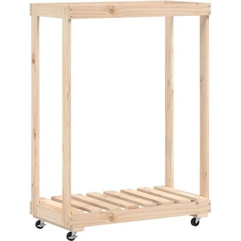 Cadre à bûches sur roues, 76,5 x 40 x 108 cm, en bois de pin massif. (1/5)