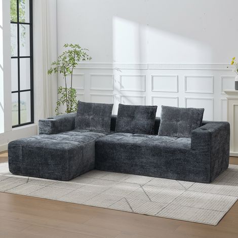 Canapé d’angle en L 258 cm avec 3 coussins - Assise à ressorts - Sofa confortable pour salon et appartement - Gris (1/5)