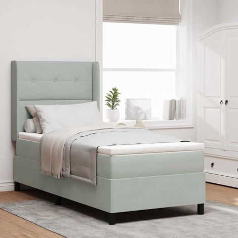 vidaXL Boxspringbett mit Kopfteil Hellgrau 90 x 200 cm Samt (1/5)