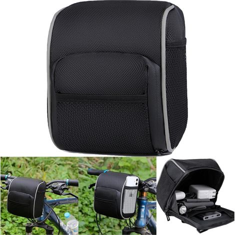 Borsa da manubrio per bicicletta, borsa da telaio impermeabile, grande capacità, facile da installare, vano portaoggetti anteriore compatto per biciclette (nero, 19x14 cm). (1/3)