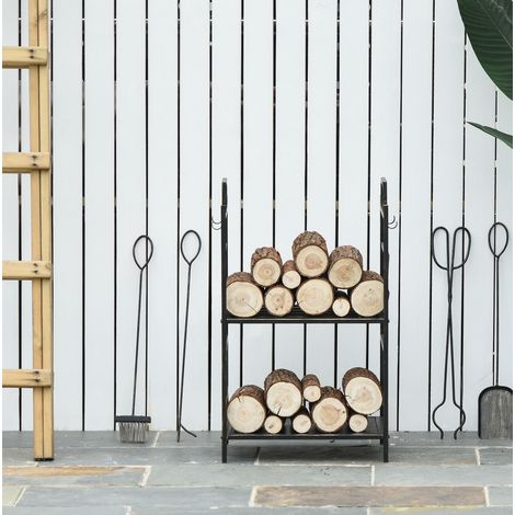 Range-bûches cheminée 51,5x33x77 cm en fer doré avec accessoires, pratique au quotidien – MEUBLIV (1/5)