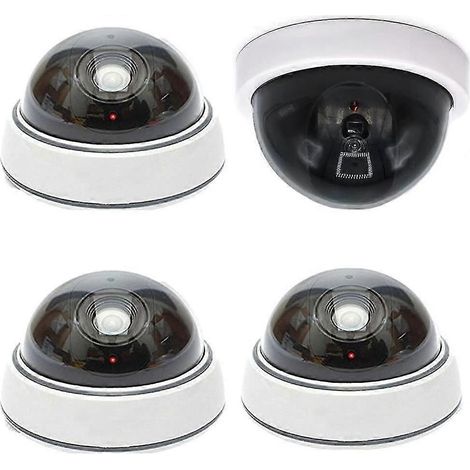 Kryc Lot de 4 fausses caméras dôme sans fil, simulation de sécurité extérieure réaliste avec LED infrarouge pour la protection des magasins et des habitations.