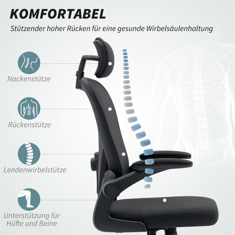 Chaise de bureau ergonomique avec accoudoirs relevables, soutien lombaire réglable, noir (1/5)