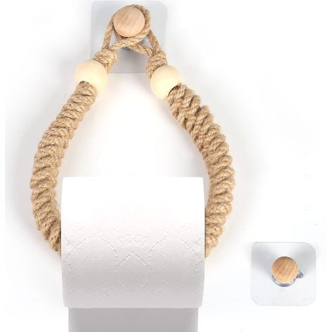 1 Pcs Rope Towel Holder Bathroom Paper Holder Toilet Roll Holder Retro Jute Rope Wooden Towel Rack for Bathroom Kitchen (1/5)