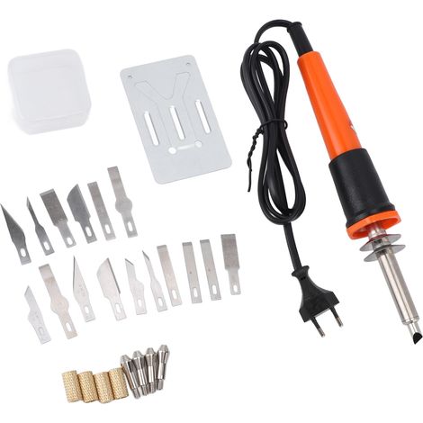Kit d'outils de découpe électriques avec lame chauffante, gabarit multifonction avec 16 lames, 4 manchons de mandrin, support de sculpture en métal, prise européenne 220V. (1/5)