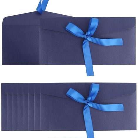 Enveloppe - Papier Kraft Nacré Bleu Lac - Ruban Intégré pour Cachet ou Décoration - Pour Cartes de Voeux Mariage Fête Cartes Cadeaux - 10 Pièces (1/5)