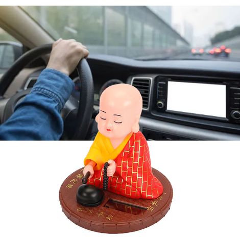 Nouvelle figurine miniature de moine solaire à fixer sur voiture, objet décoratif haut de gamme, poisson en bois automatique rouge vif, personnalisé et créatif pour le salon. (1/5)