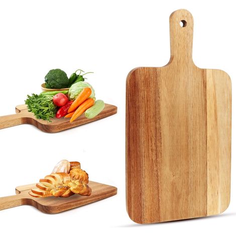 Planche à découper en bois avec poignée, planche à découper en bois d'acacia pour moule à pain, fromage, steak (1/5)