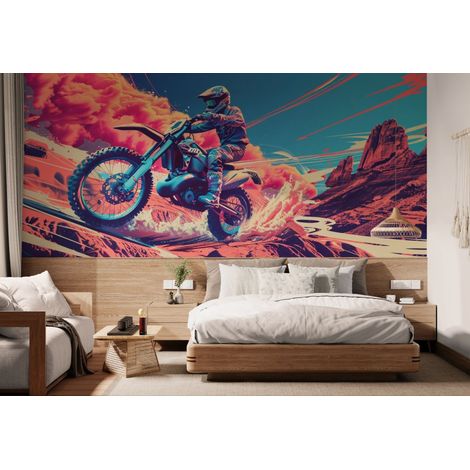 Papier peint Sport – motocross graphique désertique - 150 x 250 cm (1/2)