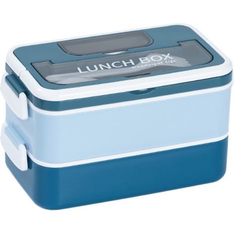 1 Boîte à lunch, 2 compartiments, Polypropylène, Étanche, Micro-ondes, École Travail (1/5)